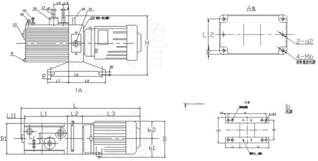 2XZ型旋片式真空泵外形安裝尺寸